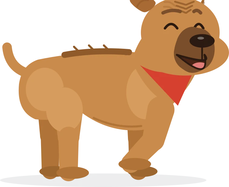 Victor, a tan Rhodesian Ridgeback in a red bandana, laughing